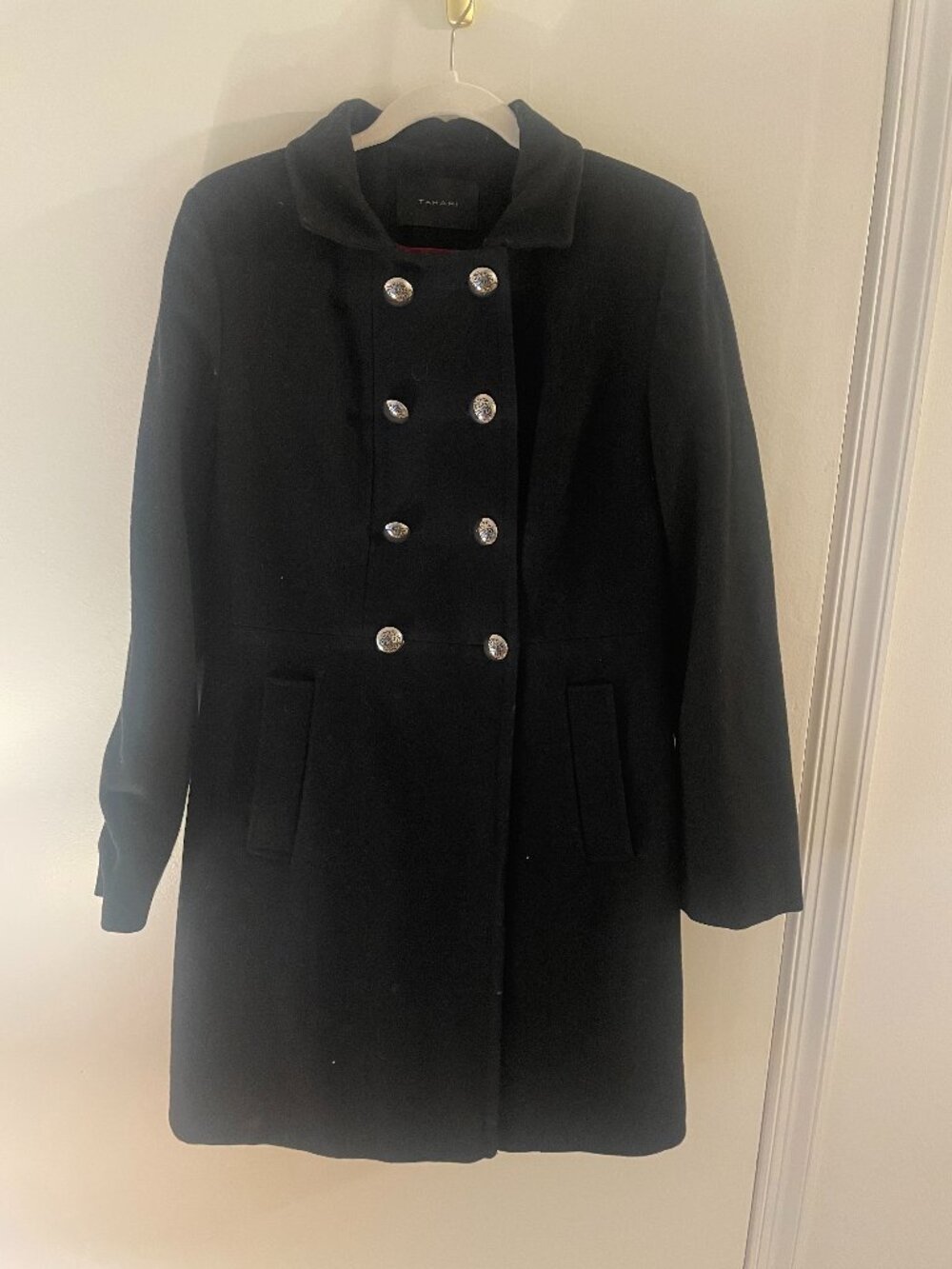Tahari Black Double-Breasted Military Coat